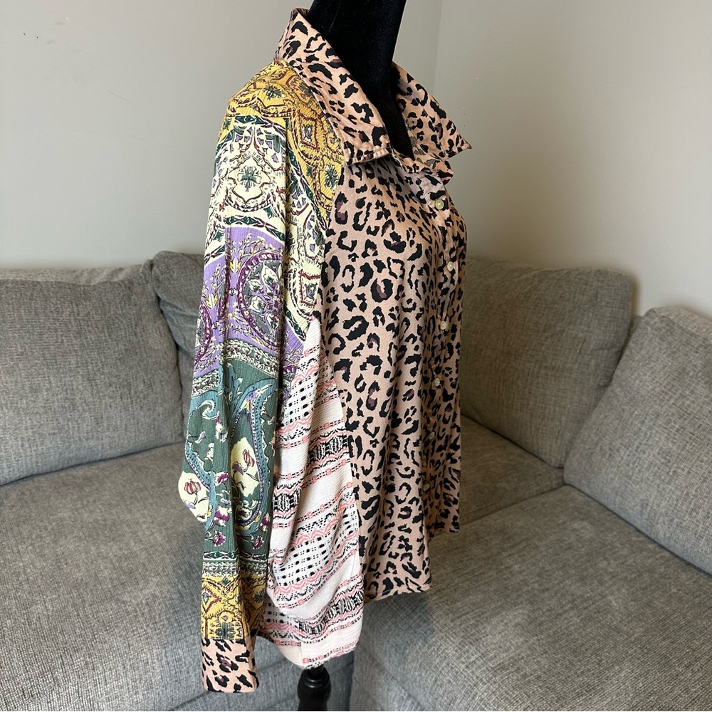 GIGIO PRINTED MIXED‎ LOOSE BUTTON DOWN TOP ANIMAL PRINT PATCHWORK SMALL.A75 - Picture 3 of 12